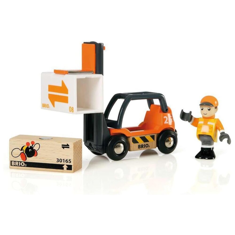 BRIO World 33573 - Wooden Toy Train Fork Lift Set